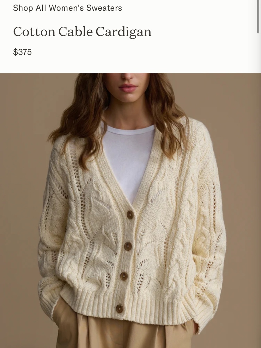 Jenni Kayne Cable-Knit V-Neck Cardigan - Cream